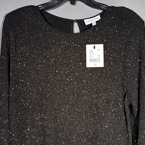 NWT Gibson Latimer Black Gold Stretch Sparkle Long Sleeve Dress Size XXL - Picture 3 of 11